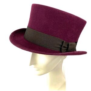 Elegant Edwardian Burgundy Unisex Top Hat w Band